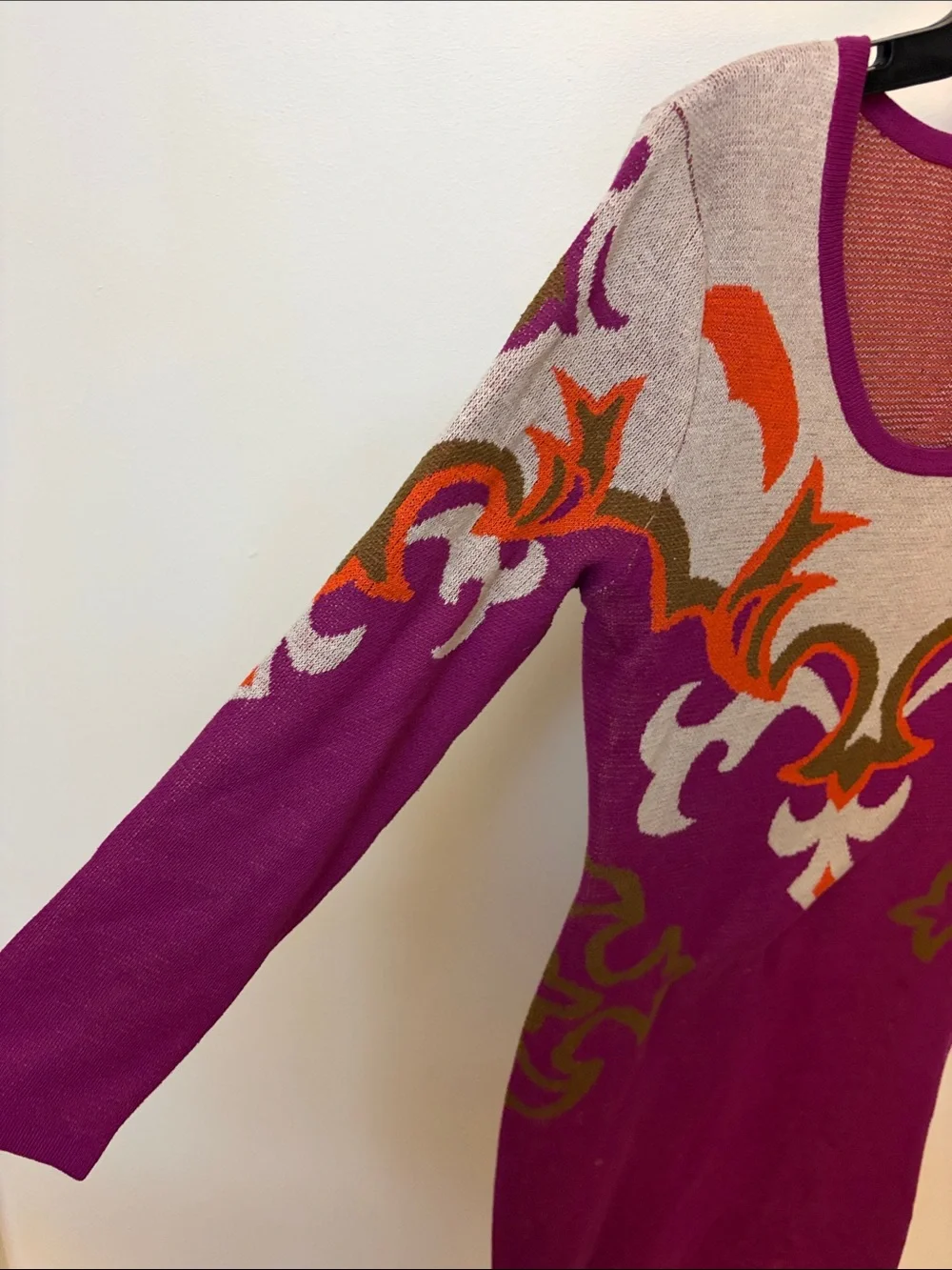 miami Purple Scoop-Neck Knit Sweater with Orange & Olive Motif